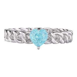 【SOOMI海心】925银培育爱心帕拉伊巴色戒指简约时尚感古巴链戒环