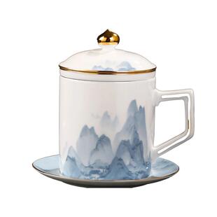 高档青花山水珐琅彩景德镇抗菌陶瓷办公茶杯