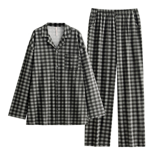 悦内睡衣男士春秋款秋季长袖纯棉家居服男款可外穿格子高级感套装