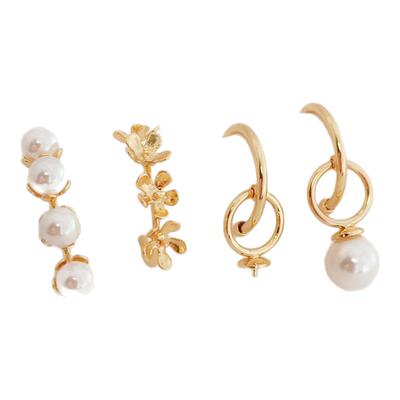 14K包金空托C形耳针可粘珍珠耳饰