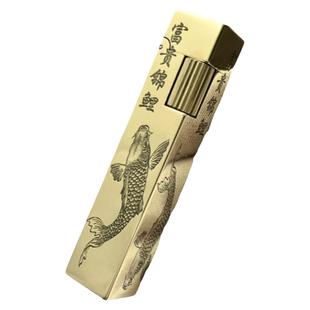 手工黄铜侧滑煤油打火机R09四方型精雕刻图款男士个性便携