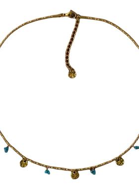 度假系列绿松石小花压纹项链