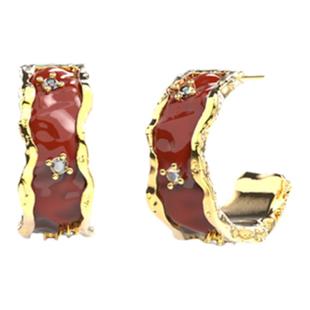 [新年礼物]OINICIO初印沉积系列暗红滴胶18K金耳钉老钱风情侣耳饰