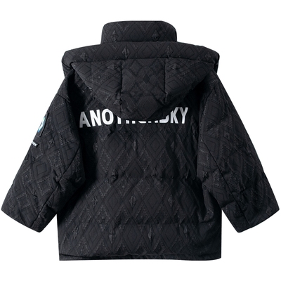 男童冬季黑色潮牌连帽加厚羽绒服
