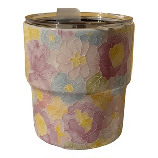 景德镇手绘万花杯釉下彩随手杯陶瓷立体玉泥高颜值吸管杯闺蜜礼物