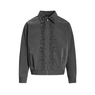 MAISETP 美式复古图腾荆棘刺绣cleanfit短宽夹克外套男高级感上衣