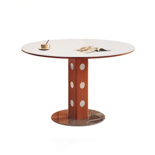 德利丰伯格包豪斯岩板圆桌复古金属腿圆形餐桌中古风小户型吃饭桌