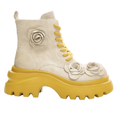 春秋女靴厚底磨砂大黄靴高跟短靴