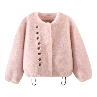 萌校长 女童皮草外套秋冬新款仿水貂毛小女孩毛毛大衣金貂绒开衫