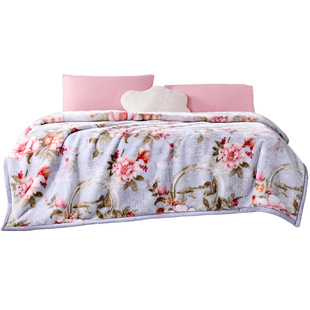 富安娜家纺双层拉舍尔毛毯盖毯午睡毯加厚保暖发热卧室秋冬季绒毯