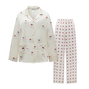 Not Just Pajama 100%真丝睡衣女款家居服Kiki系列樱桃小猫印花