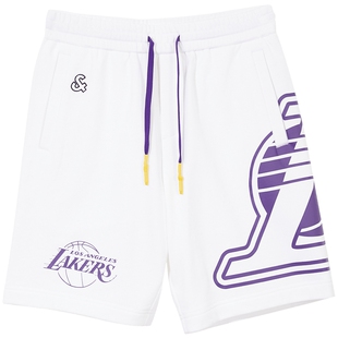 杰克琼斯NBA联名湖人队秋季休闲篮球高街时尚运动印花短裤子男装