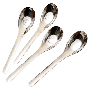 甄义堂元宝勺可爱316L不锈钢儿童宝宝自主进食吃饭调羹长柄辅食