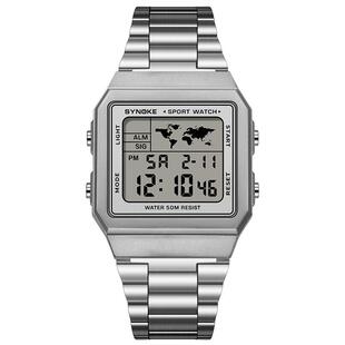 SYNOKE时诺刻钢带潮流电子表男士多功能防水闹铃星期日历运动手表