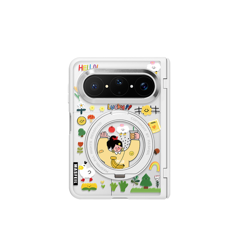MASFEIL× 快乐无限适用华为PuraXMax手机壳磁吸带支架小折叠PURA典藏版半透明全包保护套防摔女x2新款高级感