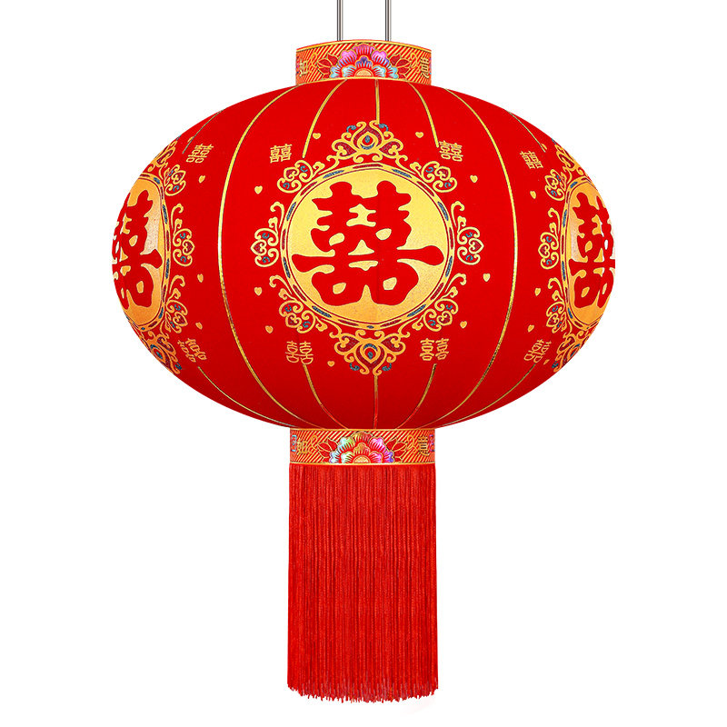 2025新满天星大红灯笼绒布防水元旦新年春节阳台大门家用结婚挂饰