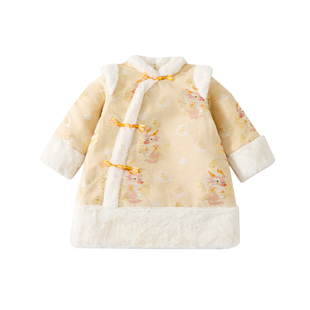 女童旗袍裙冬装过年拜年衣服公主宝宝周岁礼服儿童冬季中国风汉服