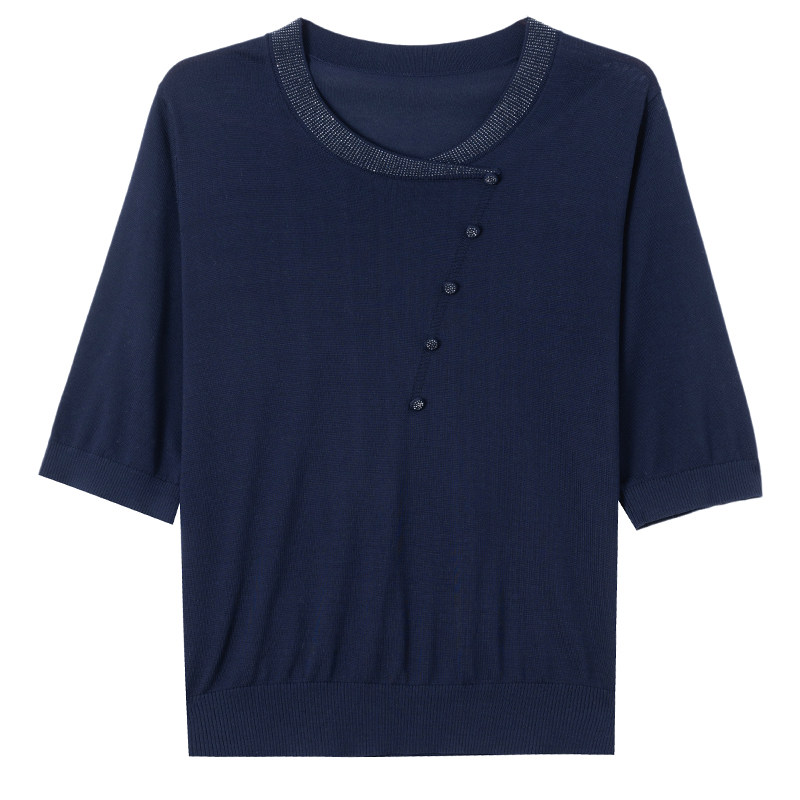 100%莱赛尔妈妈装夏装短袖T恤洋气50多岁60中老年女上衣端庄大气