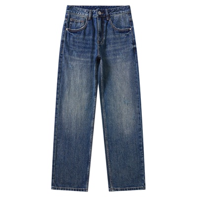 水洗纯棉抗皱休闲直筒牛仔裤男