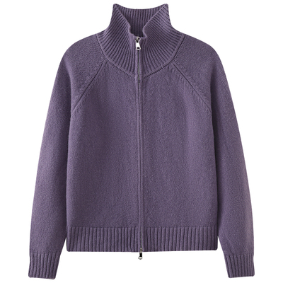 慕兔韩系灰色立领拉链毛衣