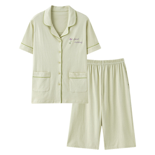 睡衣女款2026新款夏季纯棉短袖七分裤妈妈夏天休闲开衫家居服套装