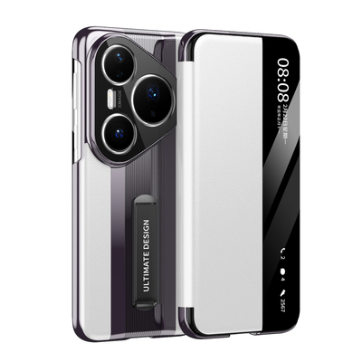 适用华为pura80智能视窗手机壳头层牛皮镜头全包超薄防摔pura80pro保护套轻奢高档免翻盖接听p80ultra外壳男