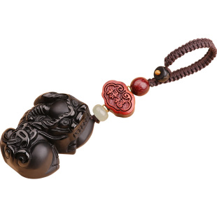 黑曜石招财貔貅车钥匙扣男旺财吊坠玉石新款高级感聚财挂件饰品礼