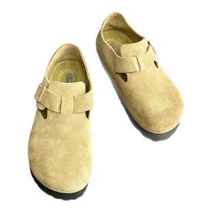 高品外贸版全包勃肯拖真皮百搭透气厚底软木颗粒一脚蹬博肯鞋外穿