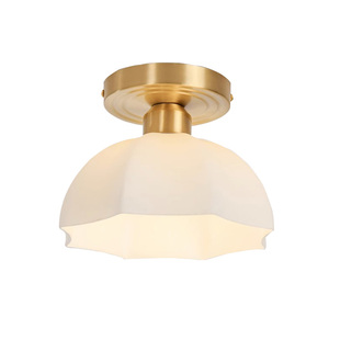 中古奶油lLED玄关过道灯全光谱入户全铜走廊灯简约衣帽间阳台顶灯