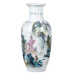 景德镇陶瓷新中式花瓶摆件玄关插客厅大花瓶瓷瓶饰品一对高端粉彩