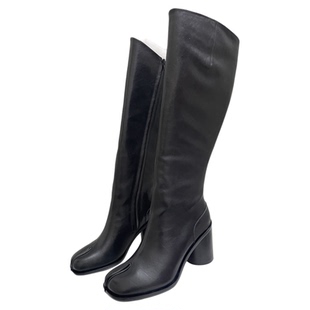 粗跟羊蹄猪蹄鞋tabi分趾鞋高跟高筒靴女8cm春秋冬长靴欧美时装靴