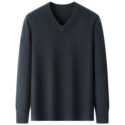 老人头【100%羊毛】男士V领针织衫2024冬季新款加厚百搭舒适毛衣