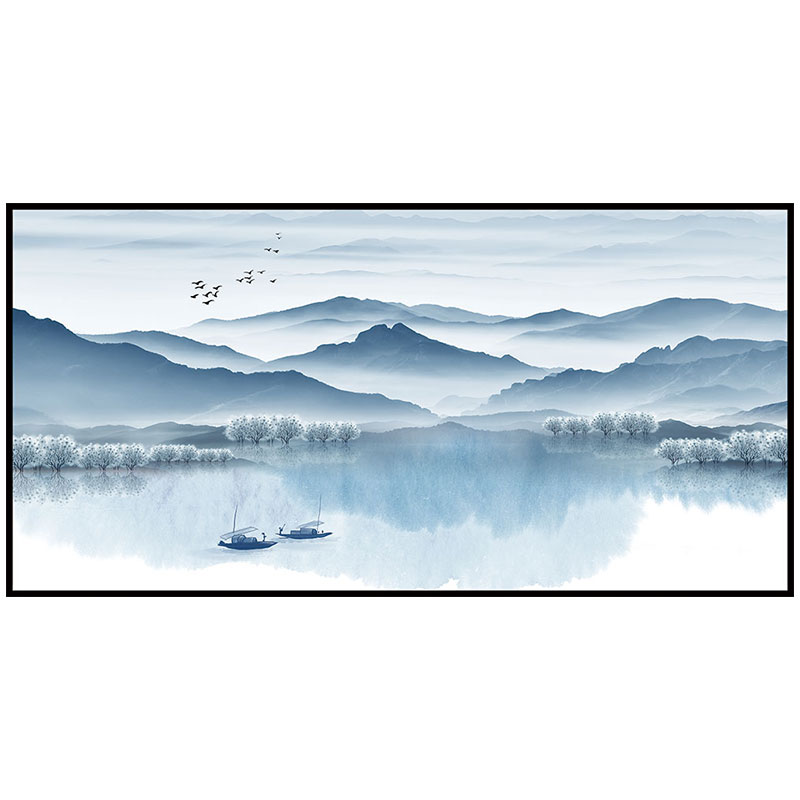 山水画客厅壁画办公室装饰画沙发背景墙自粘水墨风景画贴纸墙贴画