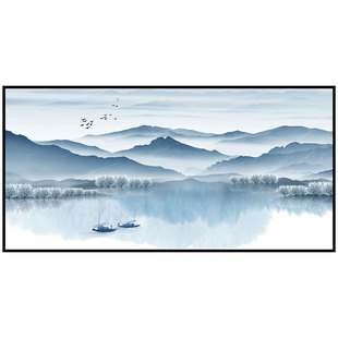 山水画客厅壁画办公室装饰画沙发背景墙自粘水墨风景画贴纸墙贴画