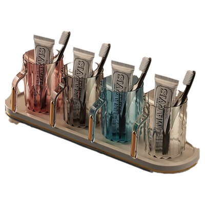 透明漱口杯架家用浴室免打孔牙杯