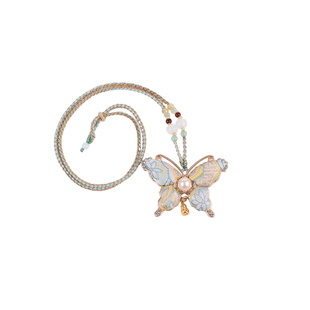 宋锦蝴蝶项链手工非遗diy材料新年小马吊坠毛衣链新中式挂件挂绳