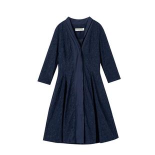 EXCEPTION例外女装早秋提花打褶设计连衣裙新中式交领宽松长裙子