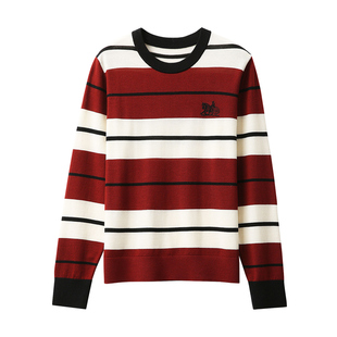 可机易护~【精纺羊毛/细针编/无扎/马车提花】撞色彩条/VTG针织衫