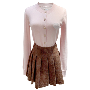 【留洋贵女】露思穿搭 圆领刺绣针织上衣 格纹羊毛呢百褶裙jk套装