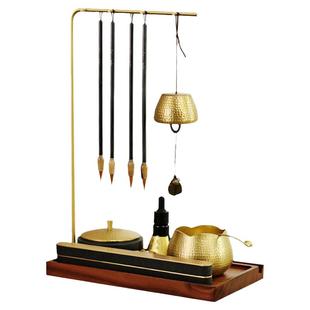 山百集笔架笔挂黄铜毛笔挂架大容量免洗笔架展示架文昌笔收纳摆件