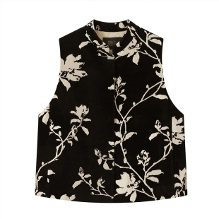 如意连云 春秋新款提花立领对襟玉石扣马甲女复古新中式外穿背心