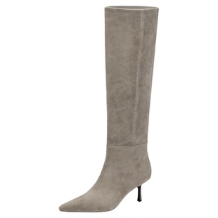 明星同款73hours女鞋摩卡情绪冬季新款高跟美拉德长筒靴堆堆靴女