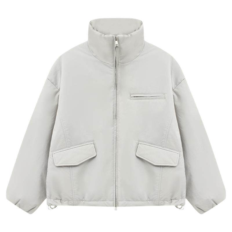 Basic House/百家好秋冬新款保暖立领纯色短款棉服女百搭通勤外套