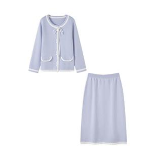 时然大码微胖MM2024冬季早春简约百搭实穿设计感针织套装