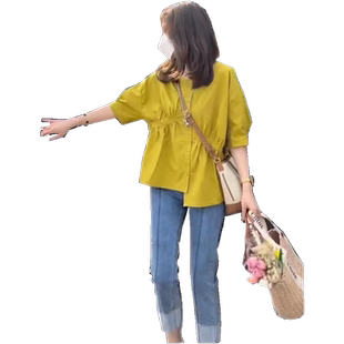 夏季女装盐系穿搭微胖港味御姐炸街轻熟风上衣高级感短袖两件套装