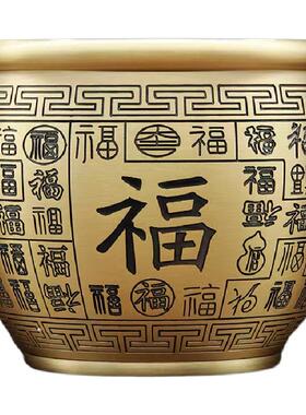 百福铜缸黄铜米缸摆件客厅装饰品