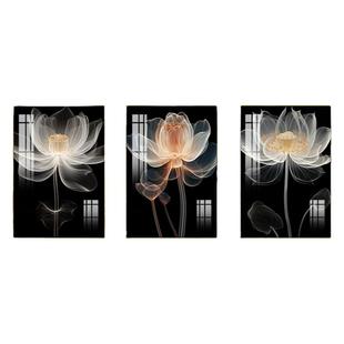 轻奢抽象花卉装饰画三联客厅沙发背景墙高级感挂画现代简约晶瓷画
