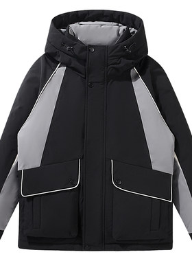 雅鹿撞色拼接连帽羽绒服男女同款