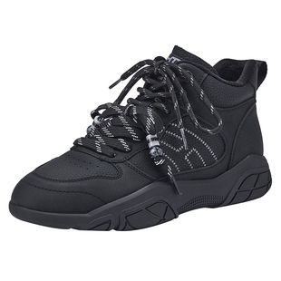 热风加绒休闲鞋女款2025年冬季新款黑色高帮赛车鞋百搭运动女鞋子