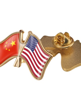 中国和美国双旗帜交叉旗帜友谊旗帜徽章胸章高档配饰